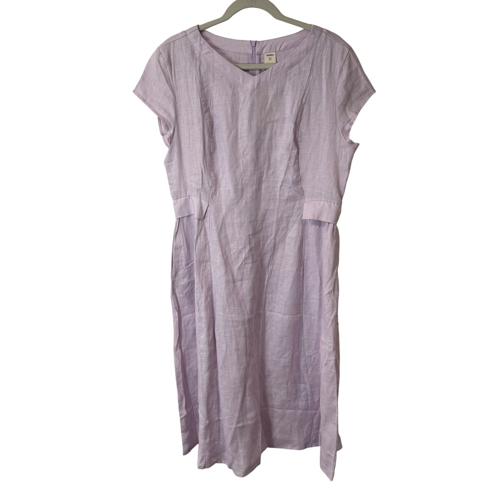 LINTICO Womens Linen V-Neck Midi Dress L Purple NWT Eco-Conscious Short Sleeve